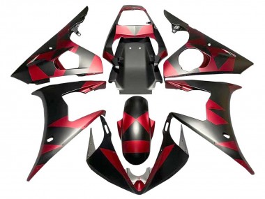 Carenado Moto Yamaha YZF 600 R6 2005 - Negro Mate Rojo Geométrico