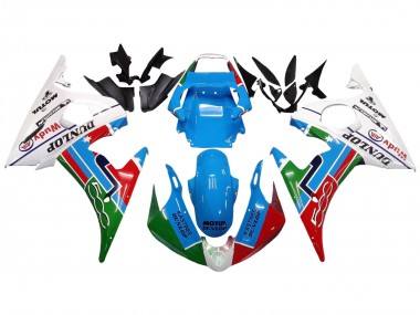 Carenado Moto Yamaha YZF 600 R6 2005 - Azul Claro Blanco Verde Rojo Kastinee Dunlop Motul