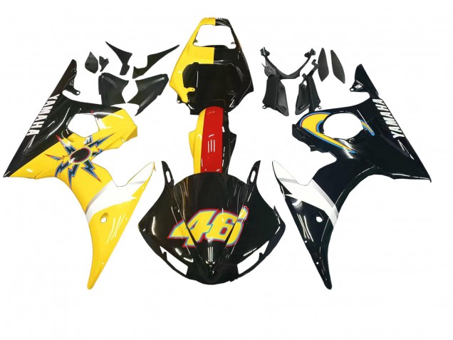 Carenado Moto Yamaha YZF 600 R6 2005 - Negro Amarillo Rojo 46