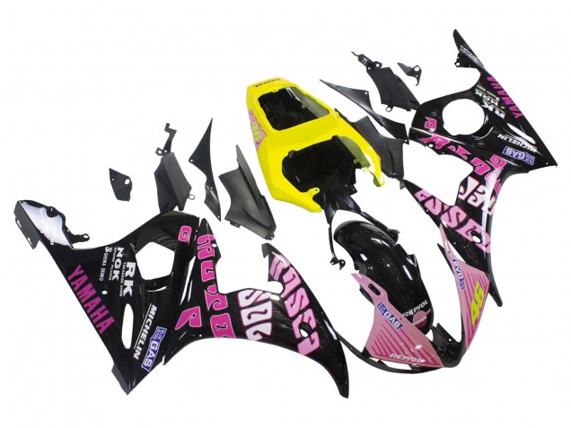 Carenado Moto Yamaha YZF 600 R6 2005 - Negro Rosa Amarillo Repsol 46