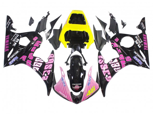 Carenado Moto Yamaha YZF 600 R6 2005 - Negro Rosa Amarillo Repsol 46