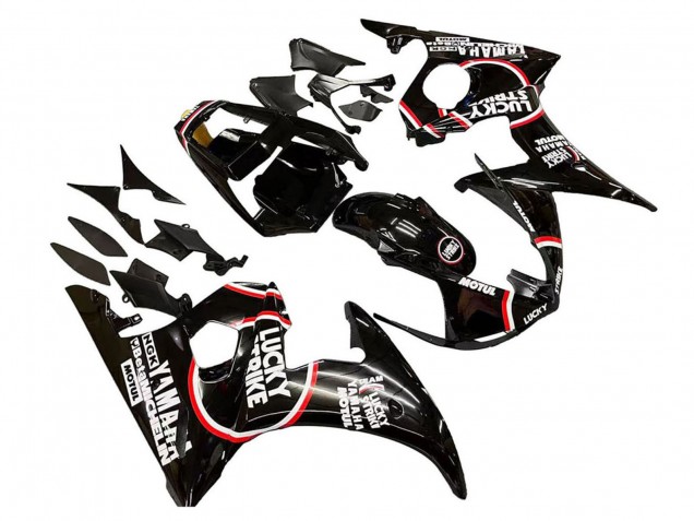 Carenado Moto Yamaha YZF 600 R6 2005 - Negro Brillante Blanco Lucky Strike Motul