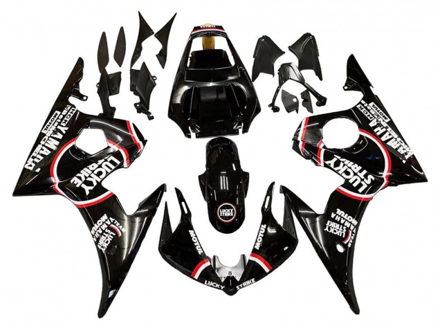 Carenado Moto Yamaha YZF 600 R6 2005 - Negro Brillante Blanco Lucky Strike Motul