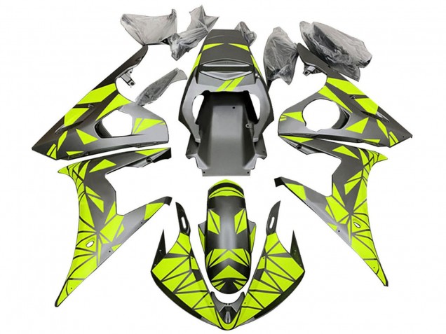 Carenado Moto Yamaha YZF 600 R6 2005 - Negro Mate Neon Verde
