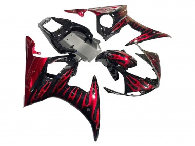 Carenado Moto Yamaha YZF 600 R6 2005 - Negro Rojo Llama