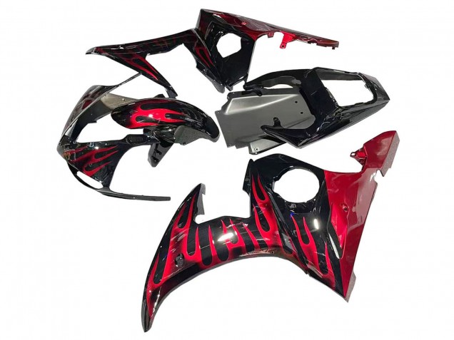 Carenado Moto Yamaha YZF 600 R6 2005 - Negro Rojo Llama