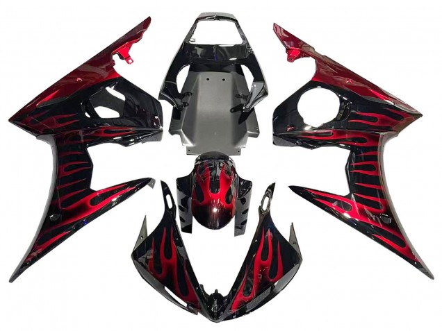 Carenado Moto Yamaha YZF 600 R6 2005 - Negro Rojo Llama