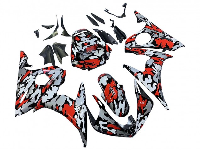 Carenado Moto Yamaha YZF 600 R6 2005 - Negro Rojo Gris Camouflage