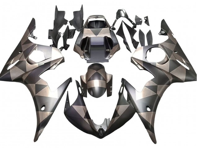 Carenado Moto Yamaha YZF 600 R6 2005 - Negro Mate Gris Geométrico