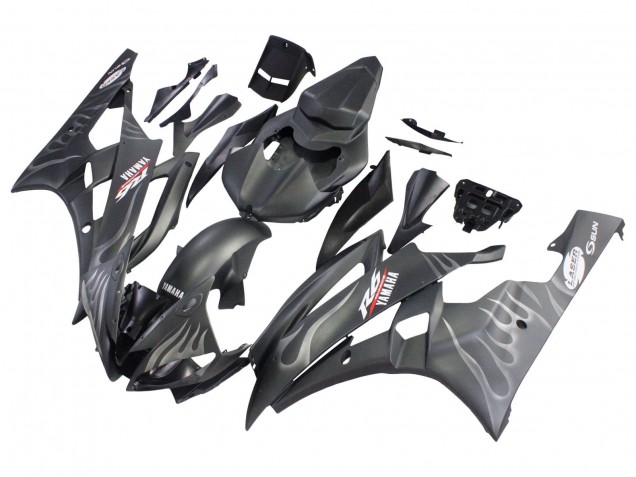 Carenado Moto Yamaha YZF 600 R6 2006-2007 - Negro Mate Plata Llama