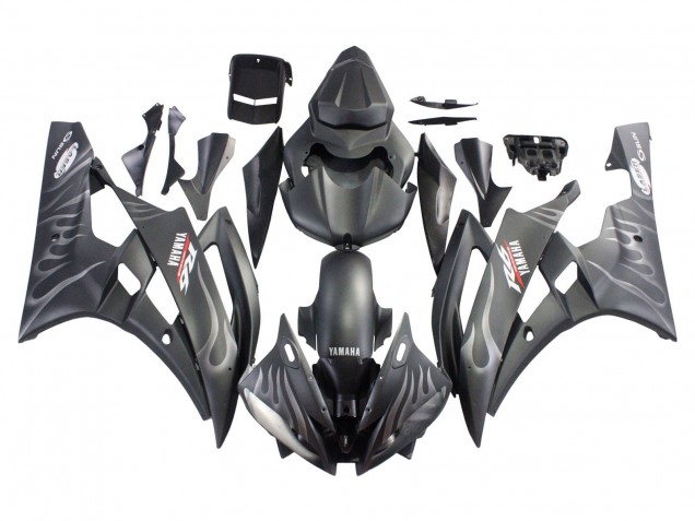 Carenado Moto Yamaha YZF 600 R6 2006-2007 - Negro Mate Plata Llama