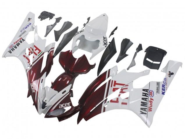 Carenado Moto Yamaha YZF 600 R6 2006-2007 - Blanco Rojo Granate Fiat Acer Yamalube