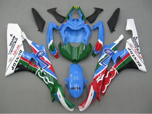 Carenado Moto Yamaha YZF 600 R6 2006-2007 - Azul Verde Blanco Rojo Dunlop Michelin Motul