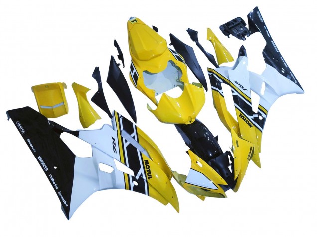 Carenado Moto Yamaha YZF 600 R6 2006-2007 - Amarillo Blanco Negro Brillante Motul