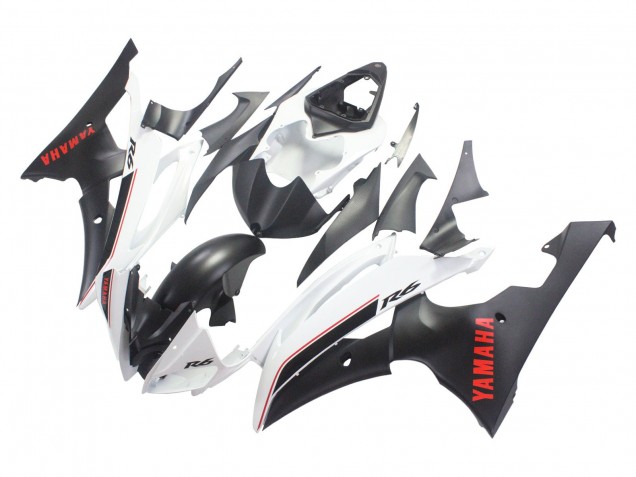 Carenado Moto Yamaha YZF 600 R6 2008-2016 - Blanco Negro Mate Rojo Calcomanías