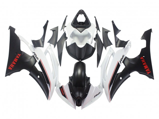 Carenado Moto Yamaha YZF 600 R6 2008-2016 - Blanco Negro Mate Rojo Calcomanías