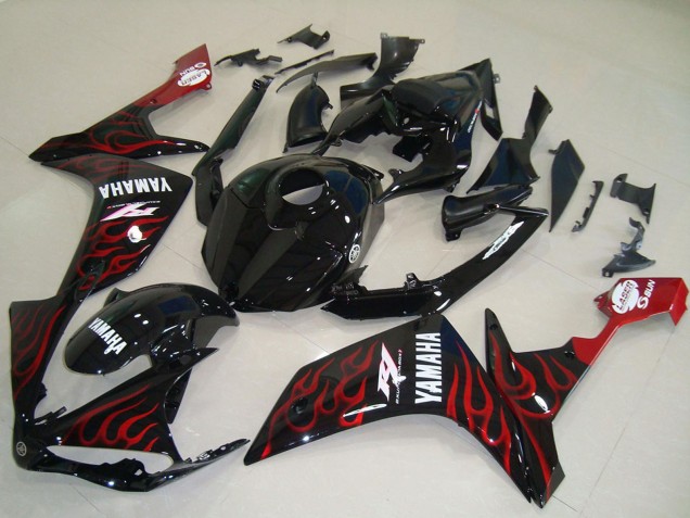 Carenado Moto Yamaha YZF R1 2007-2008 - Negro Brillante Rojo Llama