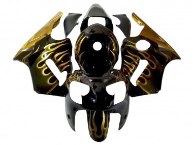 Carenado Moto Kawasaki ZX12R 2000-2001 - Negro Brillante Oro Llama