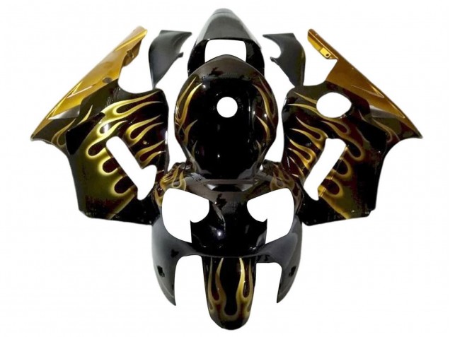 Carenado Moto Kawasaki ZX12R 2000-2001 - Negro Brillante Oro Llama