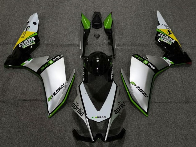Carenado Moto Aprilia RSV4 1000 2009-2015 - Plata Negro Verde Amarillo