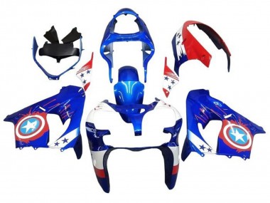 Carenado Moto Kawasaki ZX9R 2000-2001 - Azul Rojo Captain America Estrella