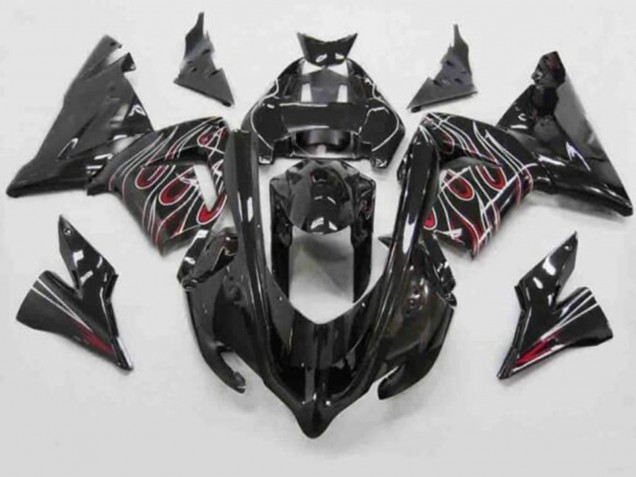 Carenado Moto Kawasaki ZX10R 2004-2005 - Negro Rojo Blanco Llama