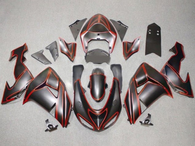 Carenado Moto Kawasaki ZX10R 2006-2007 - Negro Mate Rojo Pinstripe