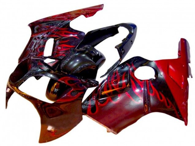 Carenado Moto Kawasaki ZX12R 2002-2006 - Negro Brillante Rojo Llama
