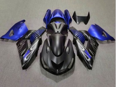 Carenado Moto Kawasaki ZX14R ZZR1400 2006-2011 - Negro Mate Azul Plata Llama