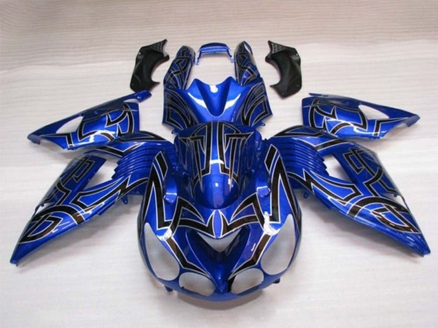 Carenado Moto Kawasaki ZX14R ZZR1400 2006-2011 - Azul Negro Plata Tribal