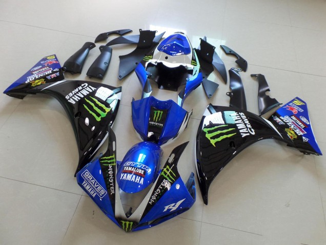 Carenado Moto Yamaha YZF R1 2012-2014 - Azul Blanco Negro Brillante Verde Graves Yamalube Monstruo