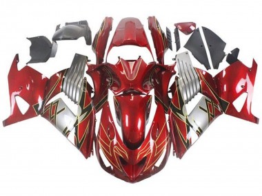 Carenado Moto Kawasaki ZX14R ZZR1400 2006-2011 - Rojo Plata Negro Oro