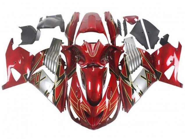 Carenado Moto Kawasaki ZX14R ZZR1400 2006-2011 - Rojo Plata Negro Oro