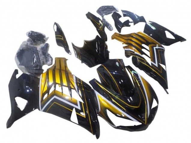Carenado Moto Kawasaki ZX14R ZZR1400 2012-2024 - Negro Brillante Oro Raya