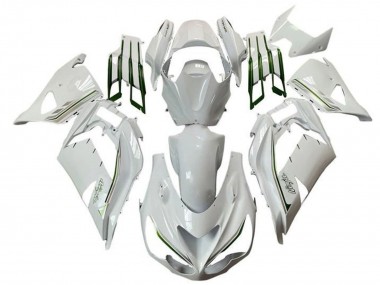 Carenado Moto Kawasaki ZX14R ZZR1400 2012-2024 - Blanco Verde Plata Raya