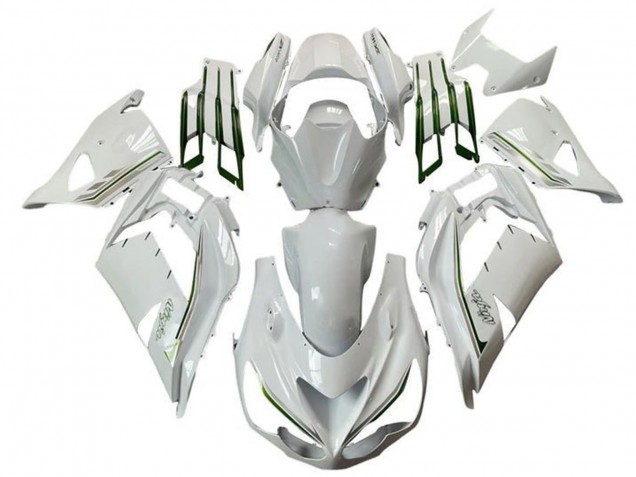Carenado Moto Kawasaki ZX14R ZZR1400 2012-2024 - Blanco Verde Plata Raya