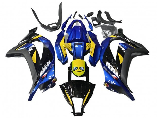 Carenado Moto Kawasaki EX300 2013-2024 - Azul Amarillo Negro Tiburón