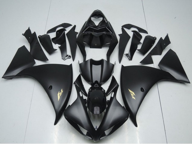 Carenado Moto Yamaha YZF R1 2012-2014 - Negro Brillante Negro Mate Oro Calcomanías