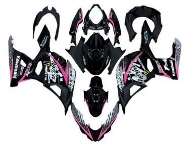 Carenado Moto Kawasaki Ninja 400 2018-2024 - Negro Brillante Rosa Blanco
