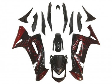 Carenado Moto Kawasaki Ninja 650 EX650 2006-2008 - Negro Brillante Rojo Llama