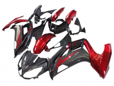 Carenado Moto Kawasaki Ninja 650 EX650 2012-2016 - Rojo Negro Falso FibraCarbono