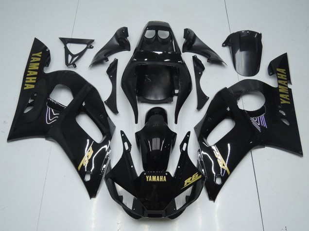 Carenado Moto Yamaha YZF R6 1998-2002 - Negro Brillante Oro Calcomanías