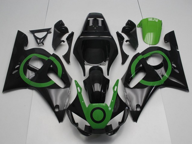 Carenado Moto Yamaha YZF R6 1998-2002 - Negro Brillante Verde Círculo