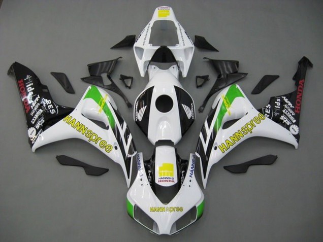 Carenado Moto Honda CBR1000RR 2006-2007 - Blanco Verde Amarillo Negro Brillante Hannspree