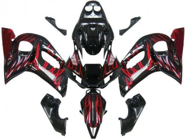 Carenado Moto Yamaha YZF 600 R6 1998-2002 - Negro Brillante Rojo Llama
