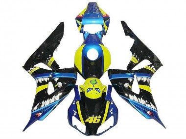 Carenado Moto Honda CBR1000RR 2006-2007 - Azul Amarillo Negro Brillante Tiburón 46
