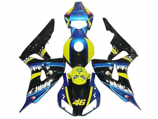 Carenado Moto Honda CBR1000RR 2006-2007 - Azul Amarillo Negro Brillante Tiburón 46