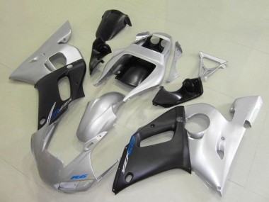 Carenado Moto Yamaha YZF R6 1998-2002 - Plata Negro Mate Azul Calcomanía