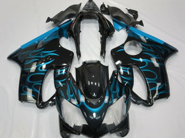 Carenado Moto Honda CBR600 F4i 2004-2007 - Negro Brillante Azul Claro Llama
