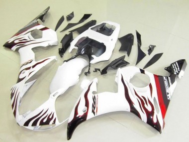 Carenado Moto Yamaha YZF R6 2003-2004 - Blanco Rojo Negro Llama Michelin